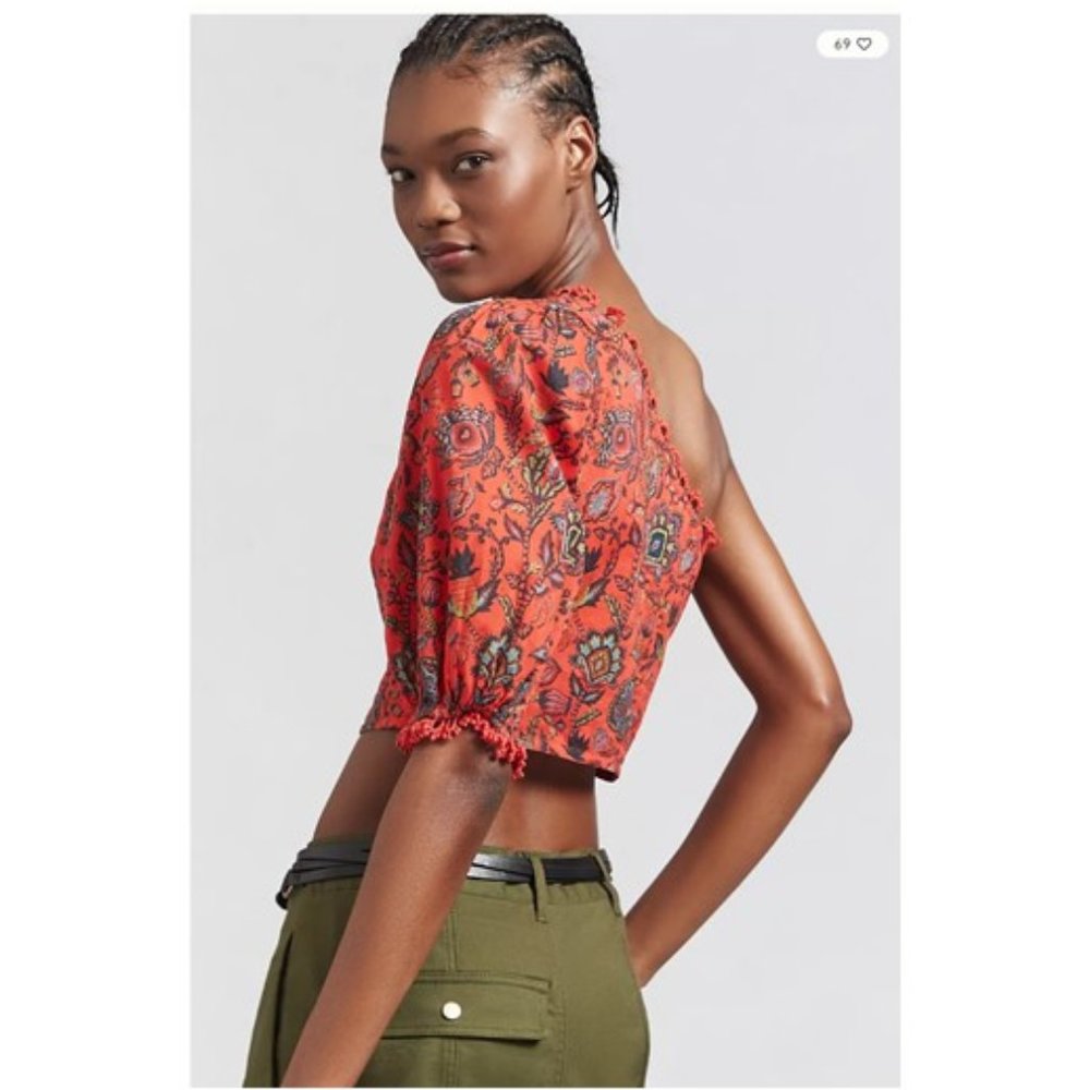 FARM Rio Red One-Shoulder Printed Crop Top - Picture 2 of 5
